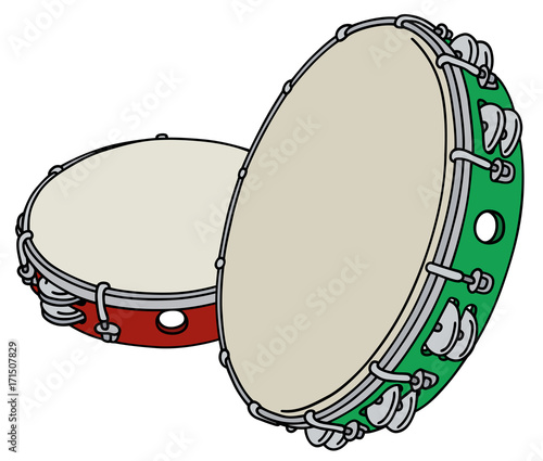 Red and green tambourines