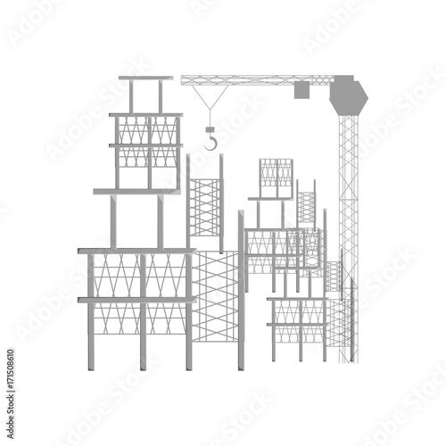 colorful scaffold  and  tower crane over white   background vector illustration