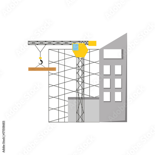 colorful scaffold and  tower  crane over white   background vector illustration