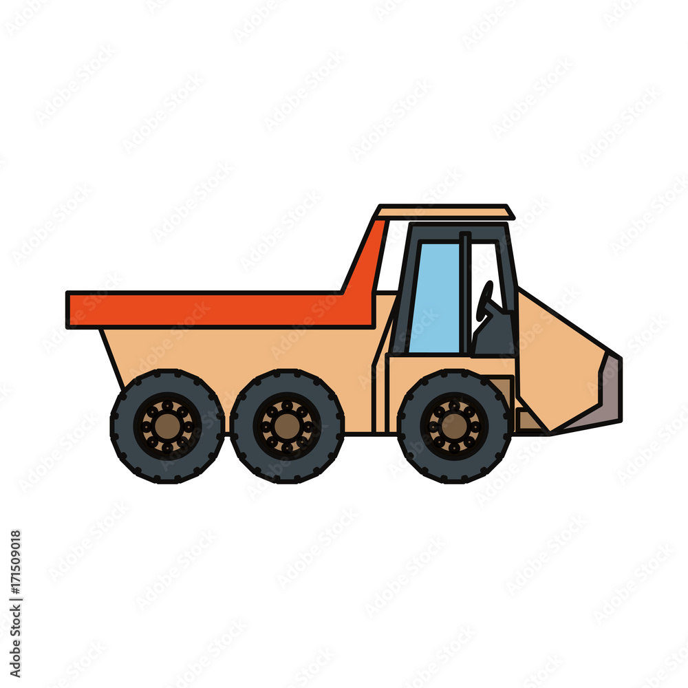 flat line colored dump truck over white background vector illustration flat line colored dump truck over white background vector illustration