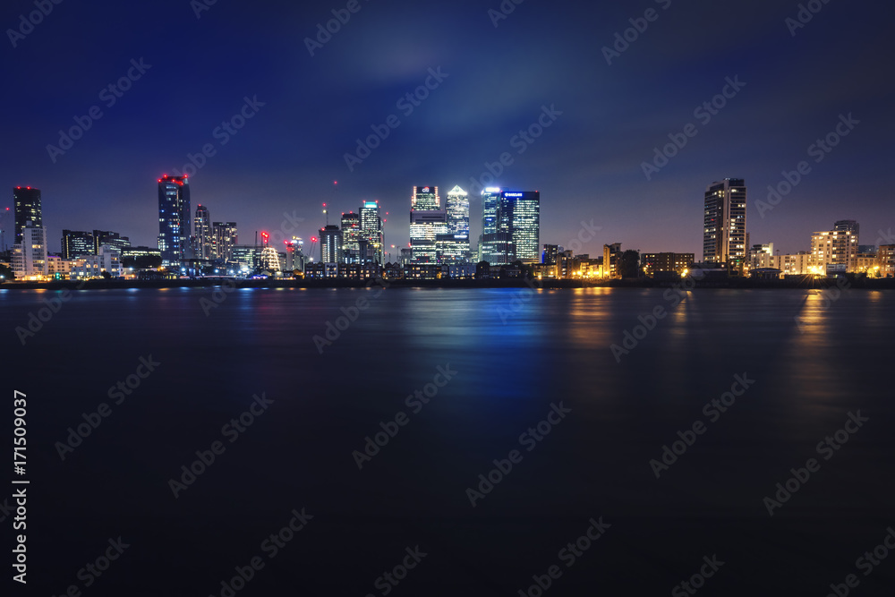 Canary Wharf Viewed from the West at Night