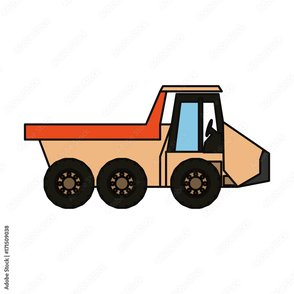 Fototapeta premium flat line colored dump truck over white background vector illustration