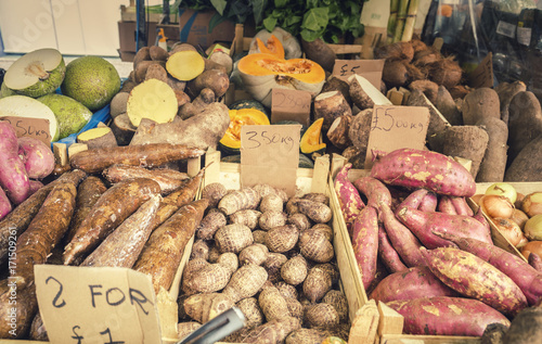 Fresh African Vegetables on Market Stall in London