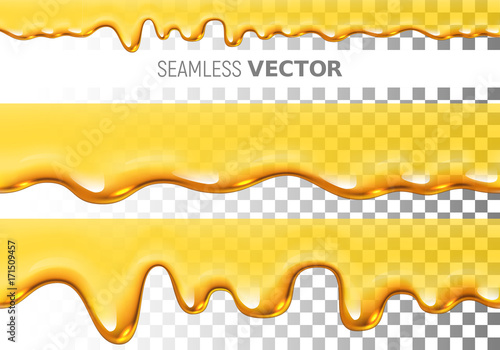 Valokuvatapetti Set of two transparent vector seamless dripping honey pattern on checkered backg