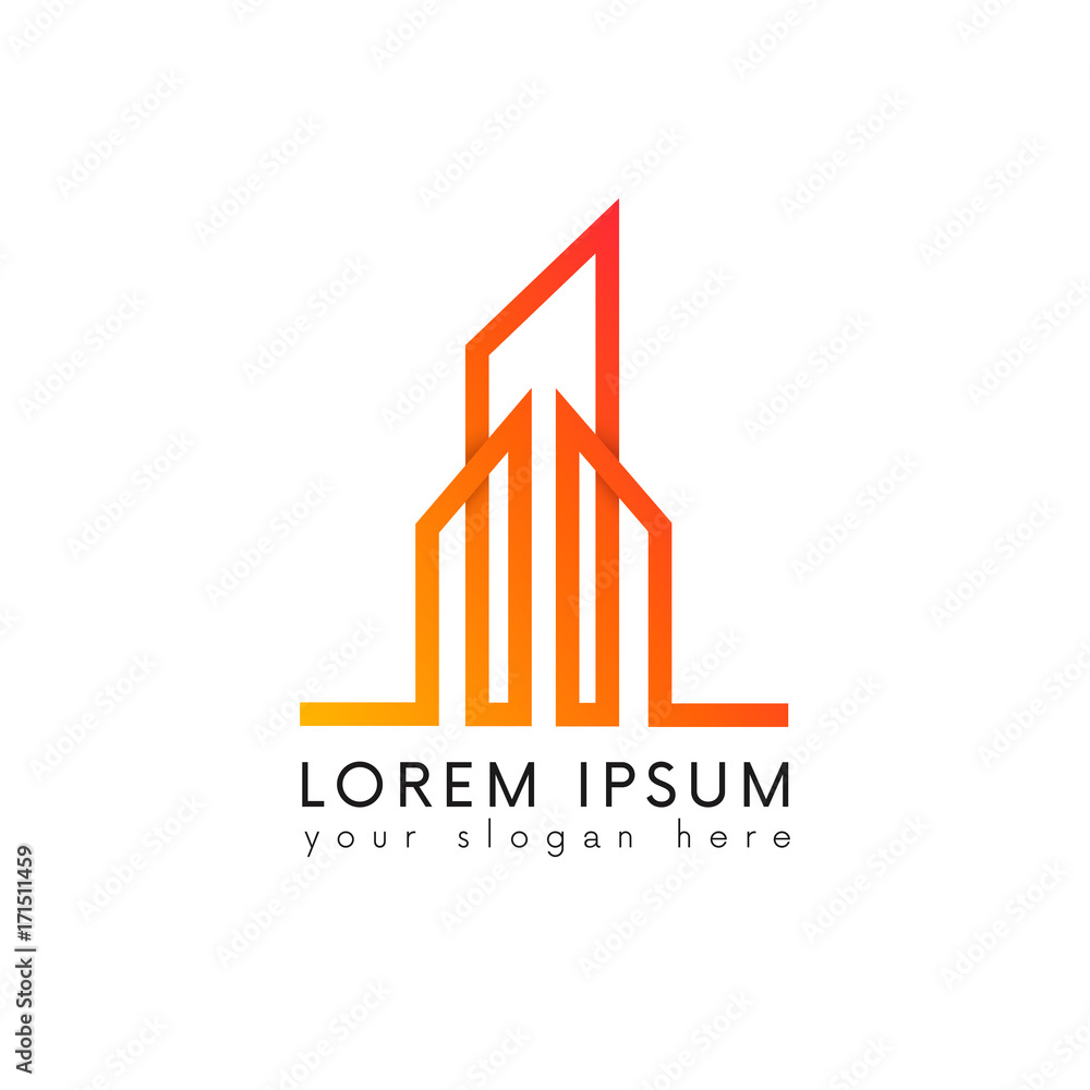 Building logo linear icon company sign vector design.