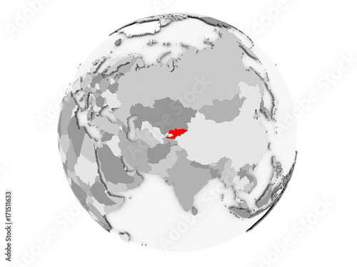 Kyrgyzstan on grey globe isolated