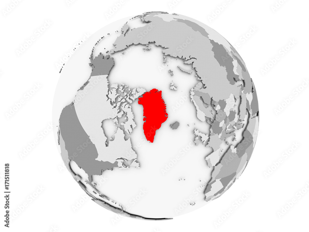 Greenland on grey globe isolated Greenland on grey globe isolated