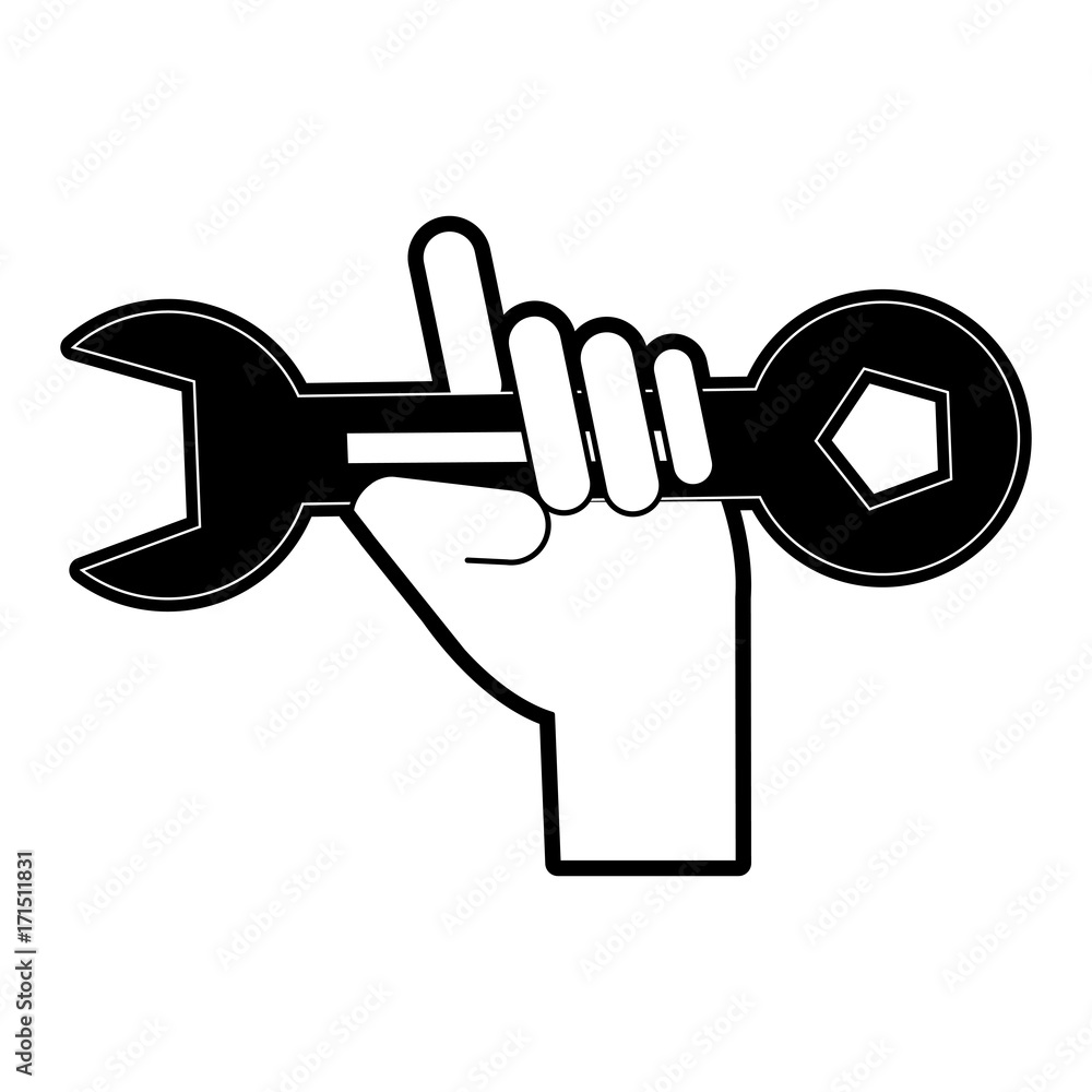 hand holding wrench spanner tool icon image vector illustration design black and white hand holding wrench spanner tool icon image vector illustration design black and white