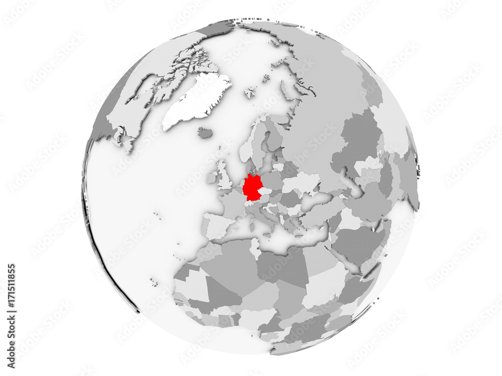 Obraz premium Germany on grey globe isolated