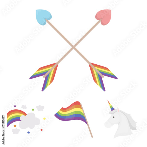 Flag, unicorn symbol, arrows with heart.Gay set collection icons in cartoon style vector symbol stock illustration web.