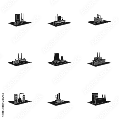 Processing factory,metallurgical plant and other production. Factory and industry set collection icons in black style isometric vector symbol stock illustration web.
