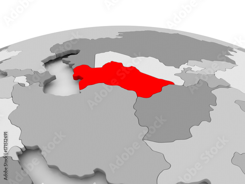 Turkmenistan on grey globe