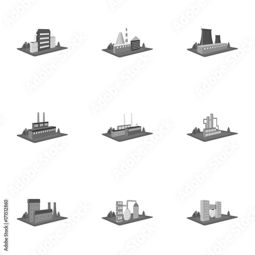 Processing factory,metallurgical plant and other production. Factory and industry set collection icons in monochrome style isometric vector symbol stock illustration web.
