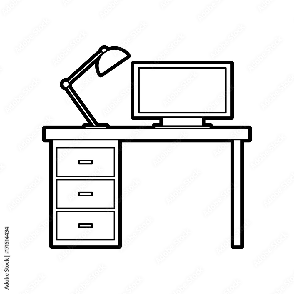 wooden desk computer lamp workspace furniture vector illustration wooden desk computer lamp workspace furniture vector illustration