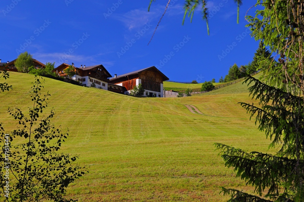Santa Magdalena village in front of Dolomites Group, Val di Funes, Italy, Santa Magdalena village in front of Dolomites Group, Val di Funes, Italy,