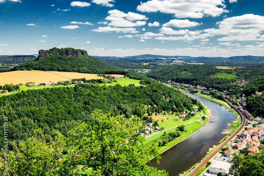 View to Elbe river from Konigstein fortress at Germany
