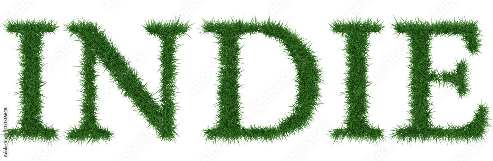 Indie - 3D rendering fresh Grass letters isolated on whhite background. Indie - 3D rendering fresh Grass letters isolated on whhite background.