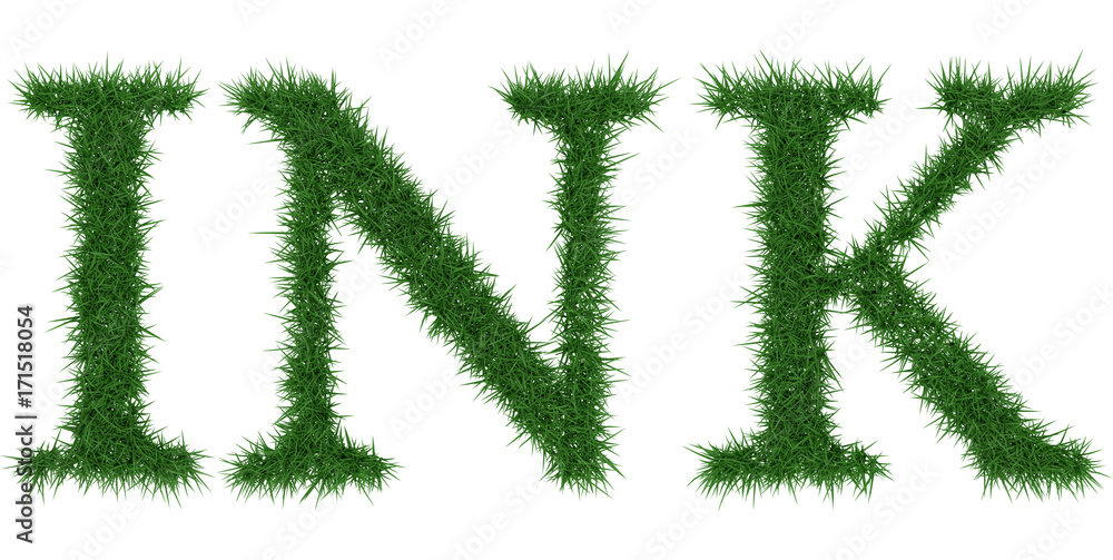 Ink - 3D rendering fresh Grass letters isolated on whhite background. Ink - 3D rendering fresh Grass letters isolated on whhite background.