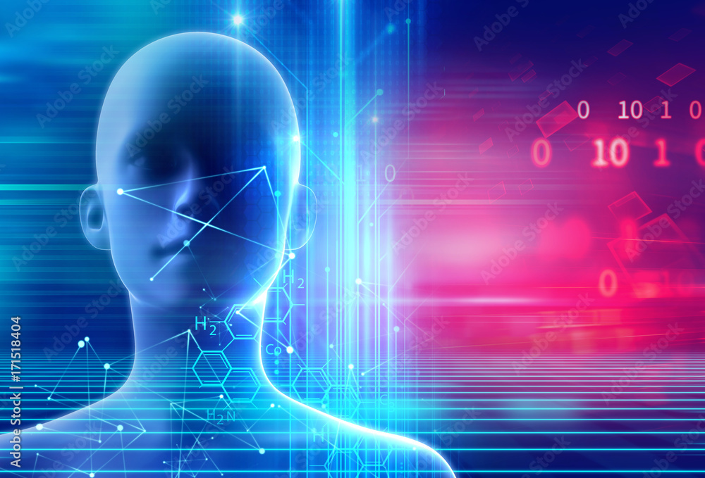 3d illustration of virtual human on technology background.