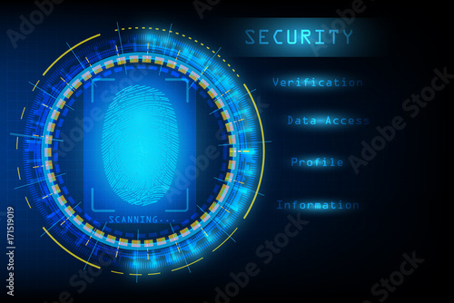 Fingerprint scanner security, abstract technology background as security access system concept. Vector illustration EPS10.
