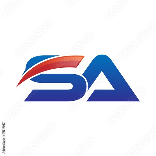 modern vector initial letters logo swoosh sa red blue photo