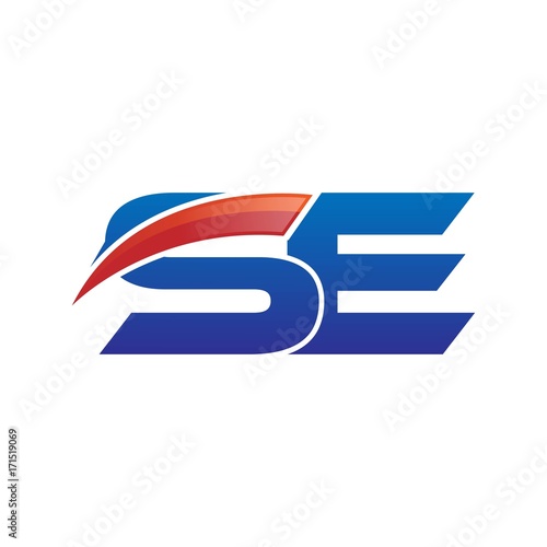 modern vector initial letters logo swoosh se red blue
