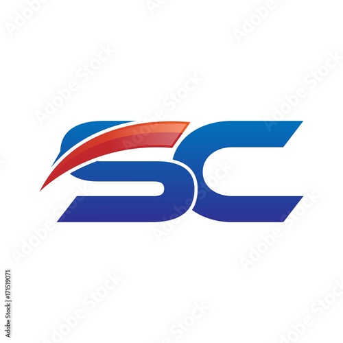 modern vector initial letters logo swoosh sc red blue