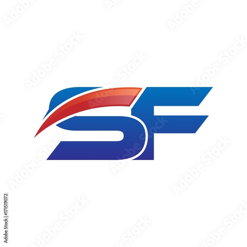 modern vector initial letters logo swoosh sf red blue