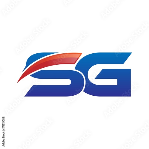 modern vector initial letters logo swoosh sg red blue