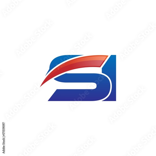 modern vector initial letters logo swoosh si red blue