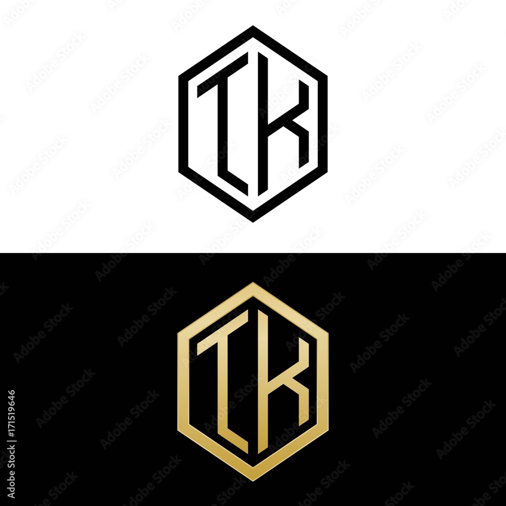 initial letters logo tk black and gold monogram hexagon shape vector initial letters logo tk black and gold monogram hexagon shape vector