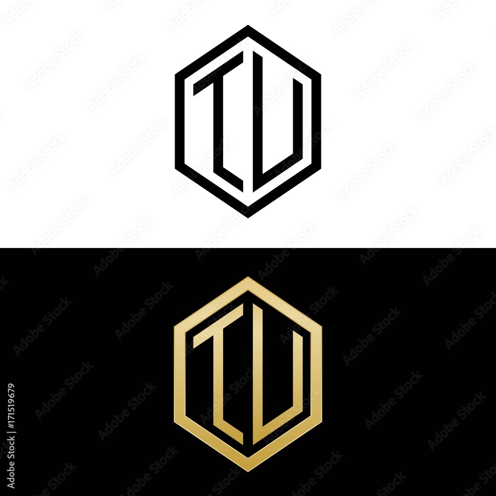initial letters logo tu black and gold monogram hexagon shape vector ...
