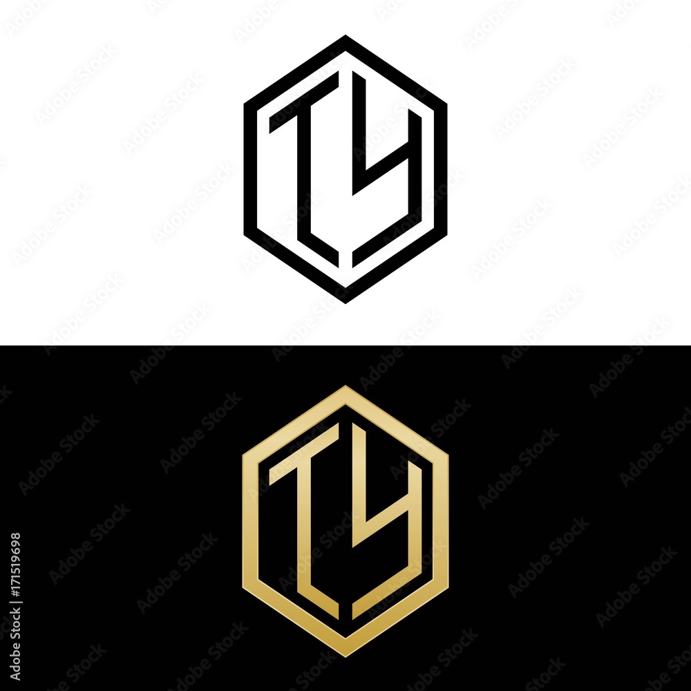 initial letters logo ty black and gold monogram hexagon shape vector ...