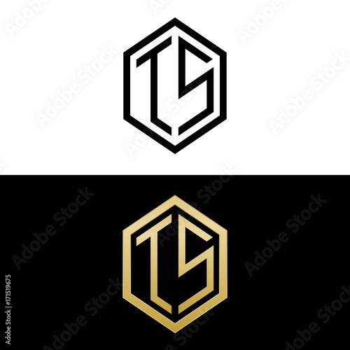 initial letters logo ts black and gold monogram hexagon shape vector photo