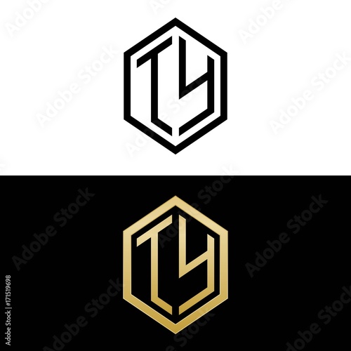 initial letters logo ty black and gold monogram hexagon shape vector photo