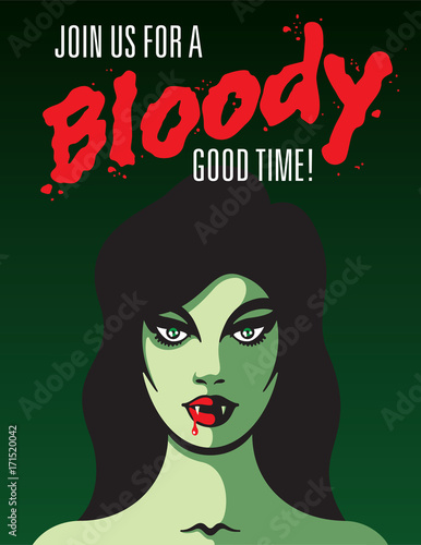 Sexy Vampire Invitation Template
Join Us For A Bloody Good Time! Halloween party vampire vector party invitation with blood spatter letters.