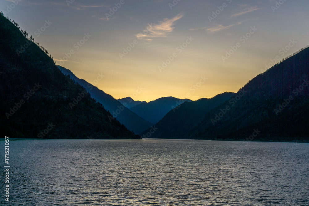 Seton lake at sunset near Lillooet Canada.