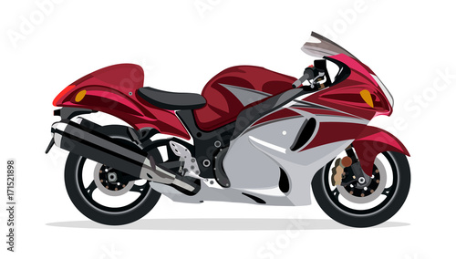 detailed  flat red white racing motor bike cartoon vector with