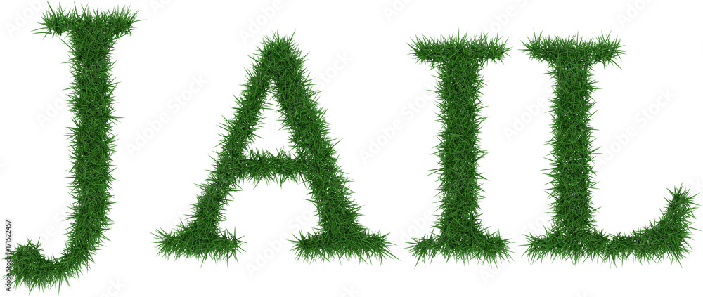 Jail - 3D rendering fresh Grass letters isolated on whhite background. Jail - 3D rendering fresh Grass letters isolated on whhite background.