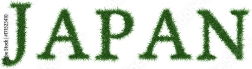 Japan - 3D rendering fresh Grass letters isolated on whhite background.