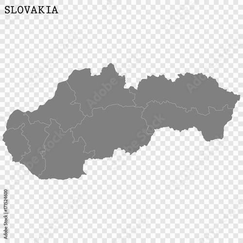 High quality map of Slovakia with borders of the regions