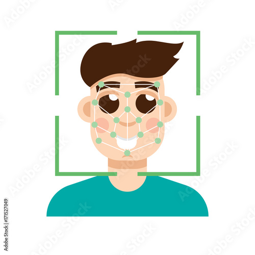 Biometric security identification, face recognition system concept. Vector illustration.