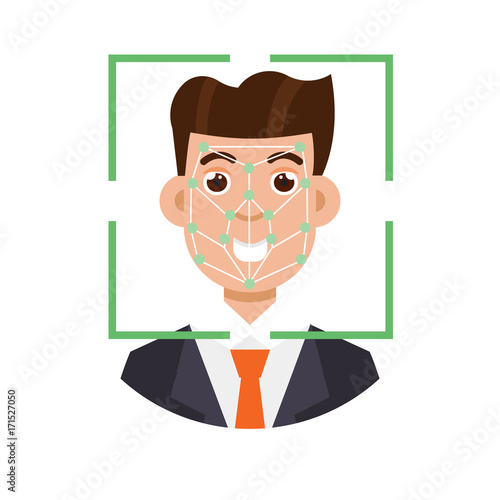 Biometric security identification, face recognition system concept. Vector illustration.