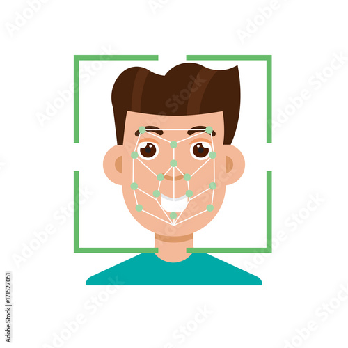 Biometric security identification, face recognition system concept. Vector illustration.