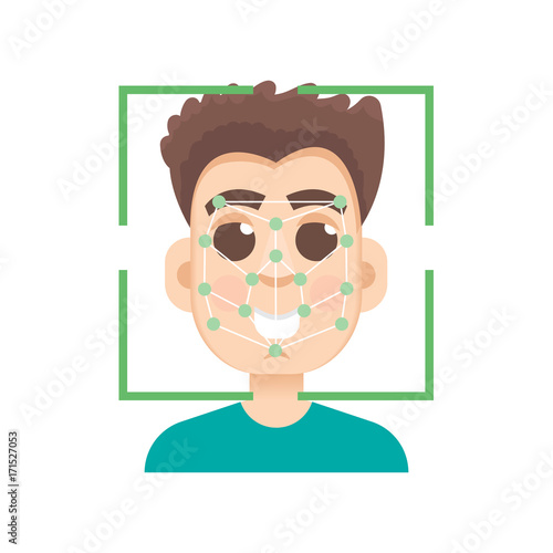 Biometric security identification, face recognition system concept. Vector illustration.