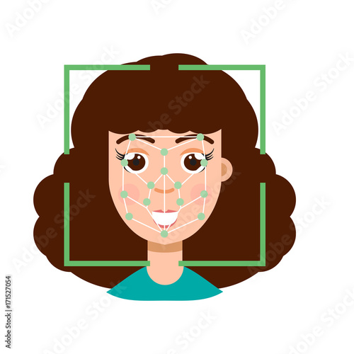 Biometric security identification, face recognition system concept. Vector illustration.