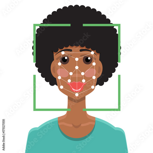 Biometric security identification, face recognition system concept. Vector illustration.