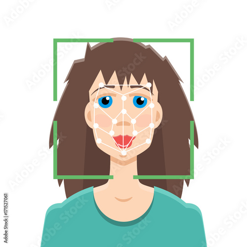 Biometric security identification, face recognition system concept. Vector illustration.