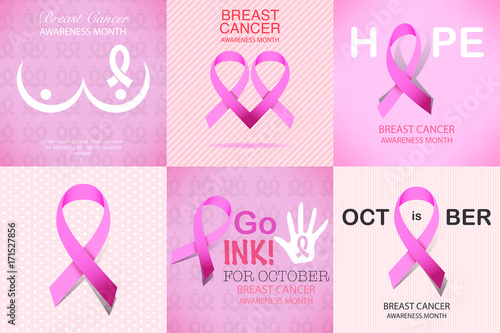 Set of Pink ribbon breast cancer awareness campaign for October