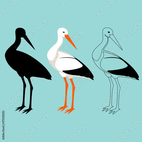 stork  vector illustration style flat  black silhouette